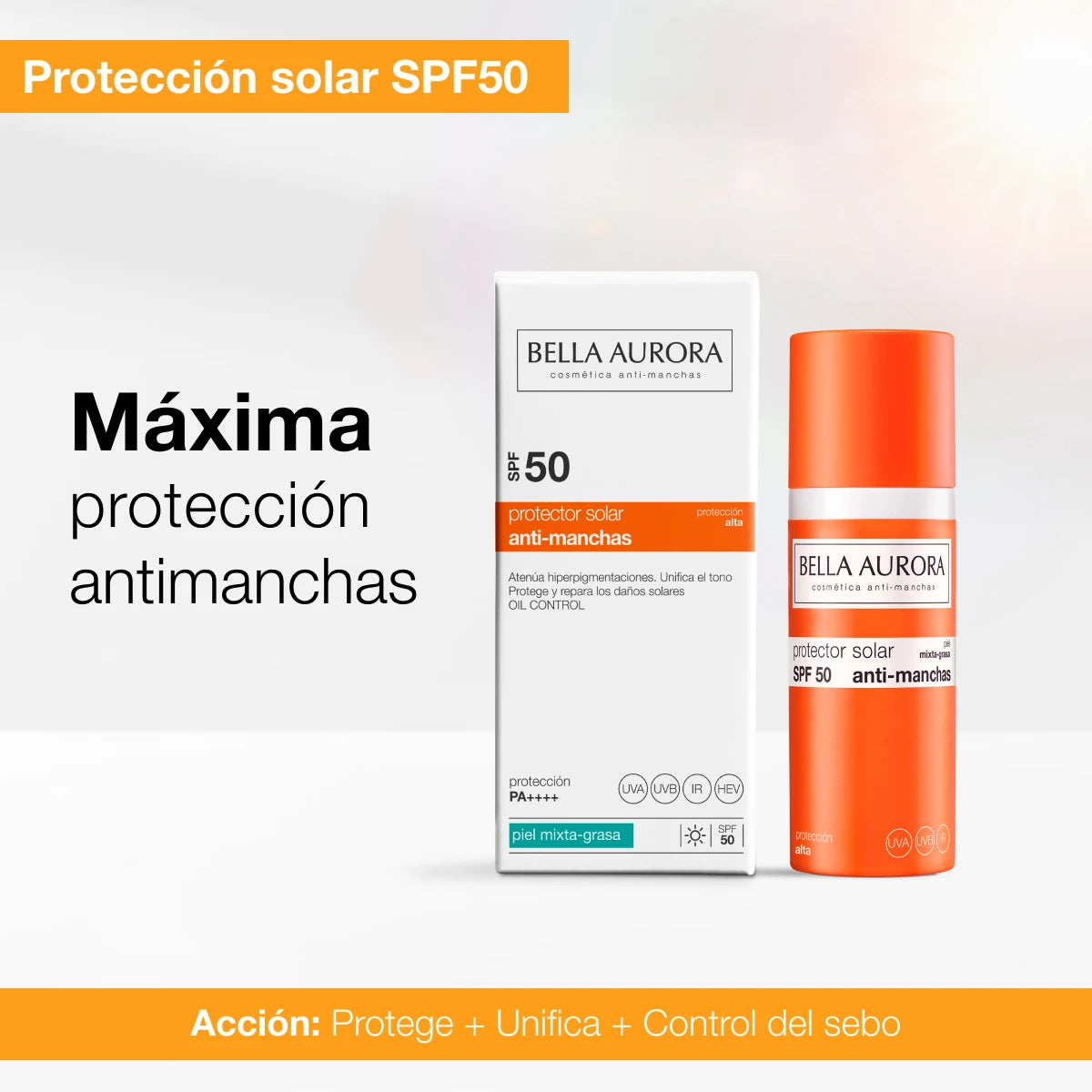 Protector Solar Facial Anti-Manchas SPF50+ de 50ml – Bella Aurora
